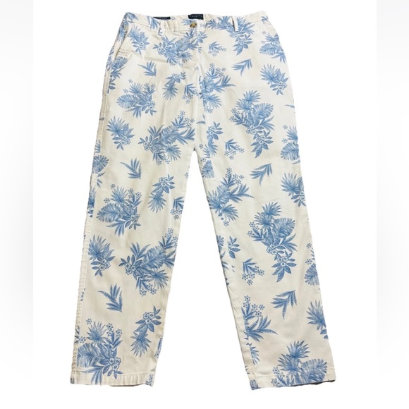 TALBOTS Relaxed Chino Ankle Pant in Ditsy Palm Print Blue White Size 4 - Picture 12 of 12